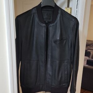 Andrew Marc Black Leather Bomber Jacket